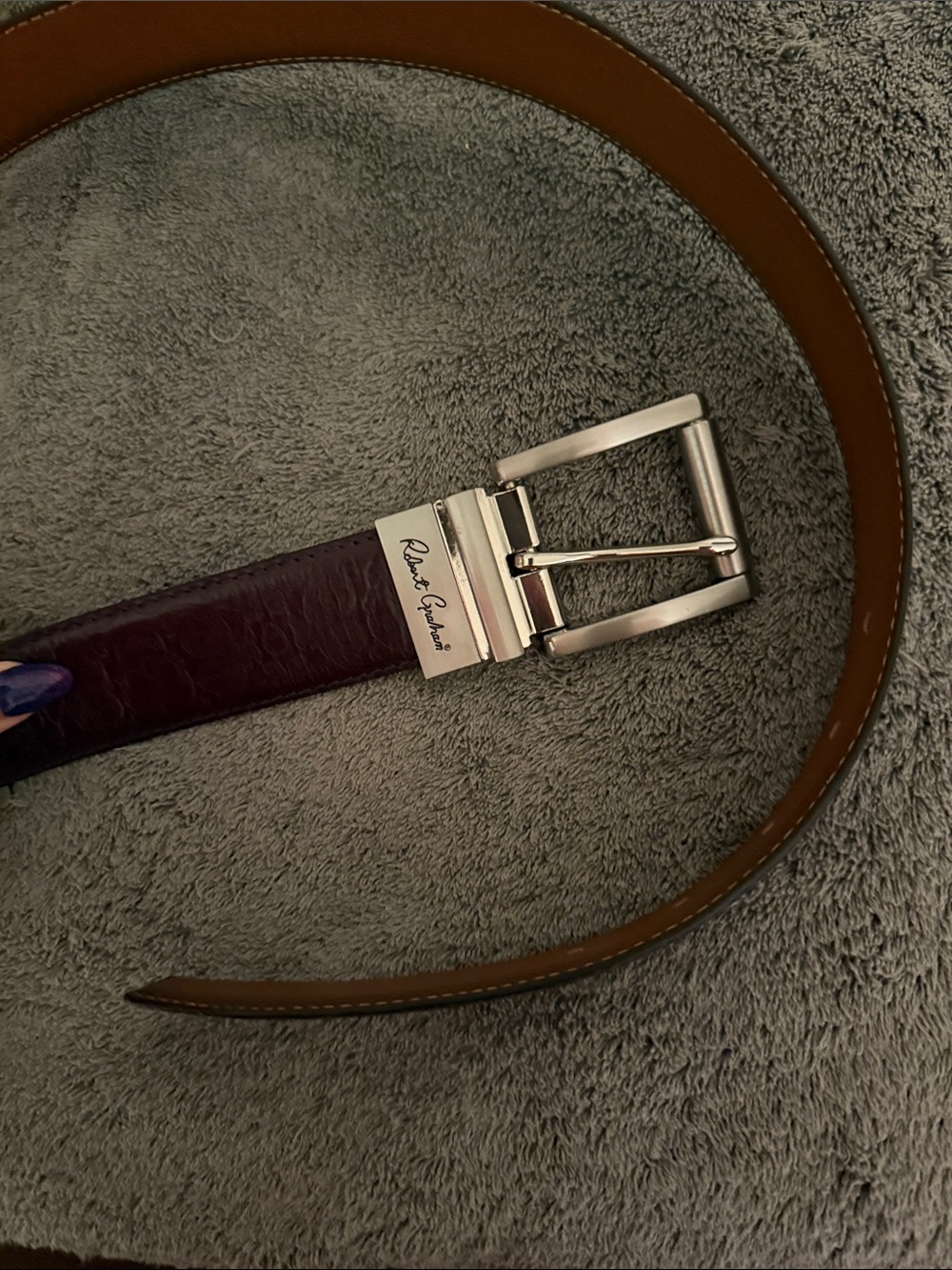 NWT Robert Graham Purple/Tan Reversible Leather Belt 32